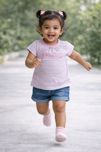 Girls Pink Princess Embroidered Stripe Cotton T-Shirt - FREE