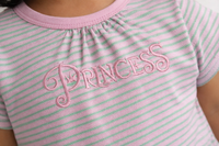 Girls Pink Princess Embroidered Stripe Cotton T-Shirt - FREE