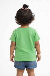 Girls Green Cute Animal Print Cotton T-Shirt