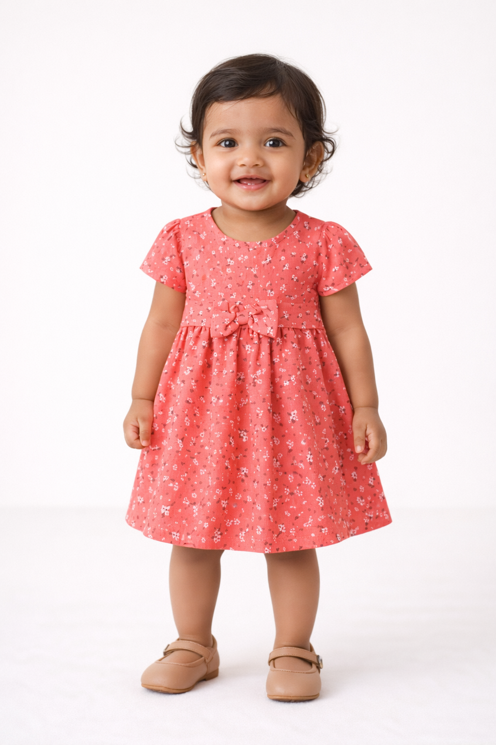 Girls Vermillion Pink Floral Cotton Party Frock