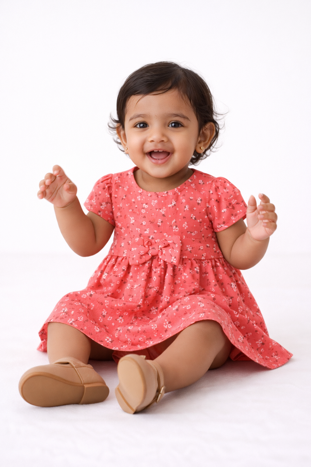 Girls Vermillion Pink Floral Cotton Party Frock