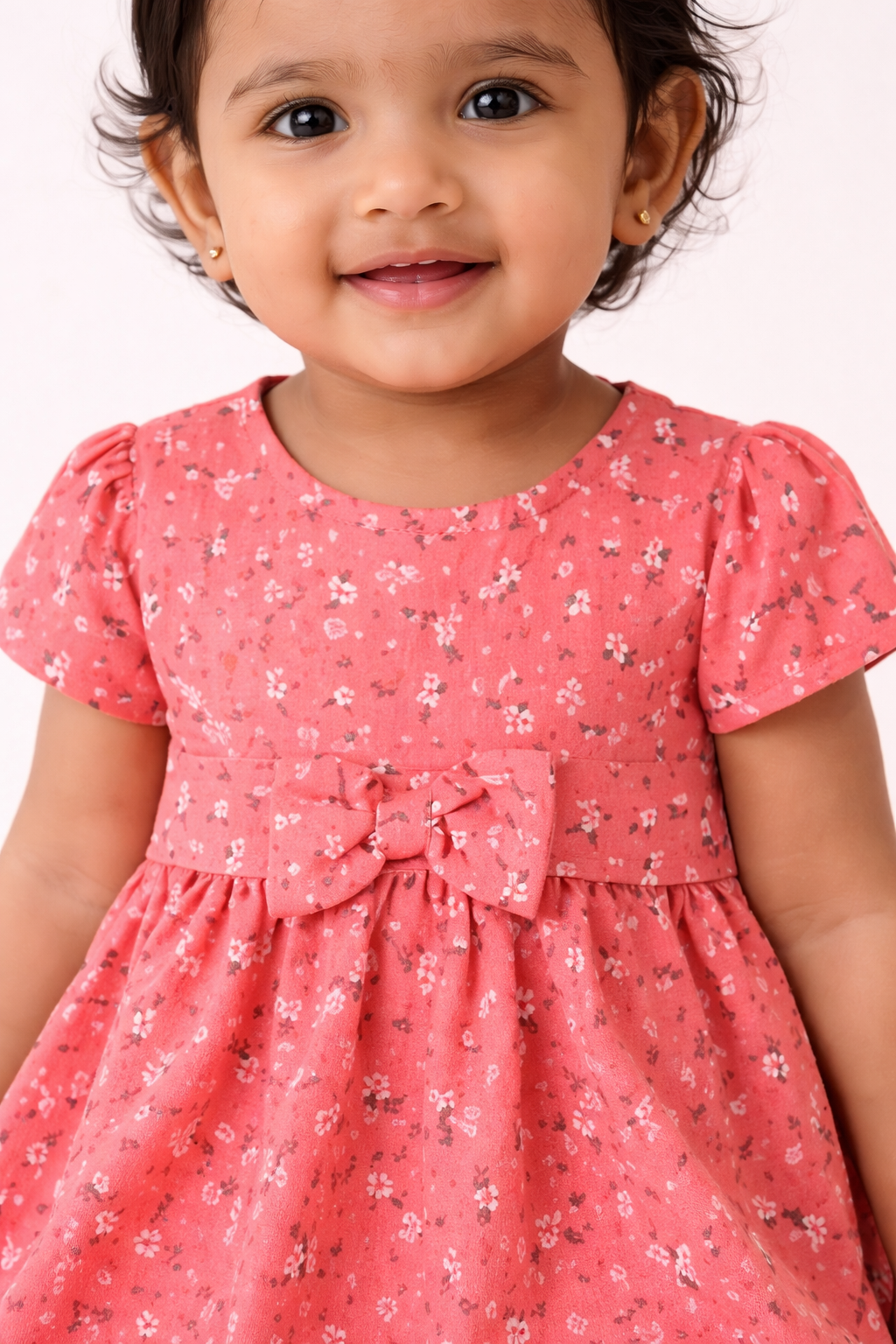 Girls Vermillion Pink Floral Cotton Party Frock