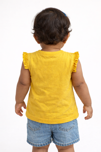 Girls Mustard Hi Dear Embroidered Heart Cotton T-Shirt