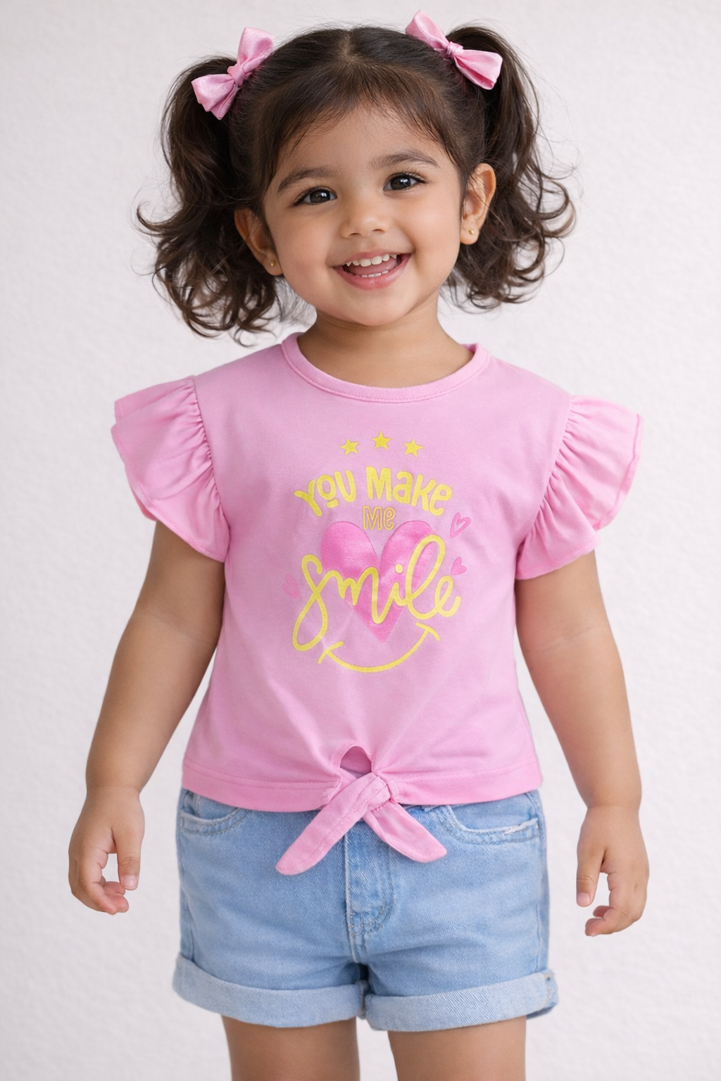 Girls Pink You Make Me Smile Graphic Cotton T-Shirt - FREE