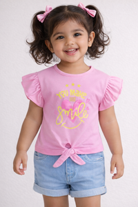 Girls Pink You Make Me Smile Graphic Cotton T-Shirt - FREE
