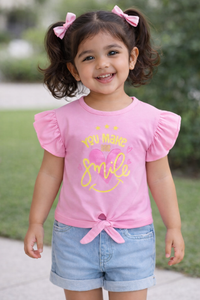 Girls Pink You Make Me Smile Graphic Cotton T-Shirt - FREE