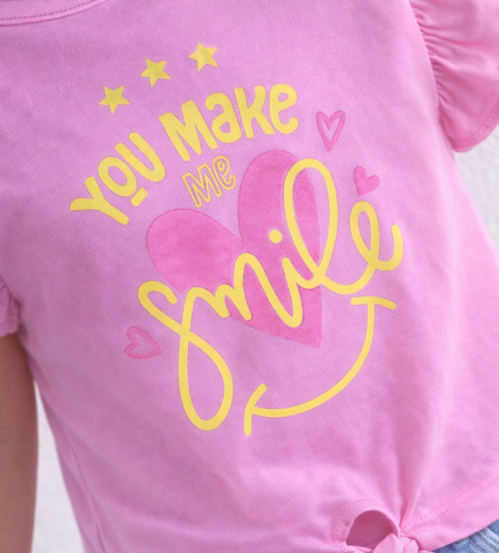 Girls Pink You Make Me Smile Graphic Cotton T-Shirt - FREE