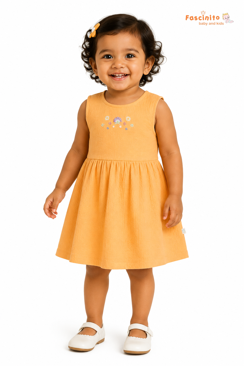 Girls Embroidered Frock – Mustard Yellow Sleeveless Dress