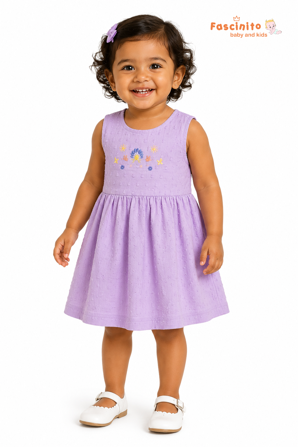 Girls Embroidered Frock – Lilac Sleeveless Party Dress