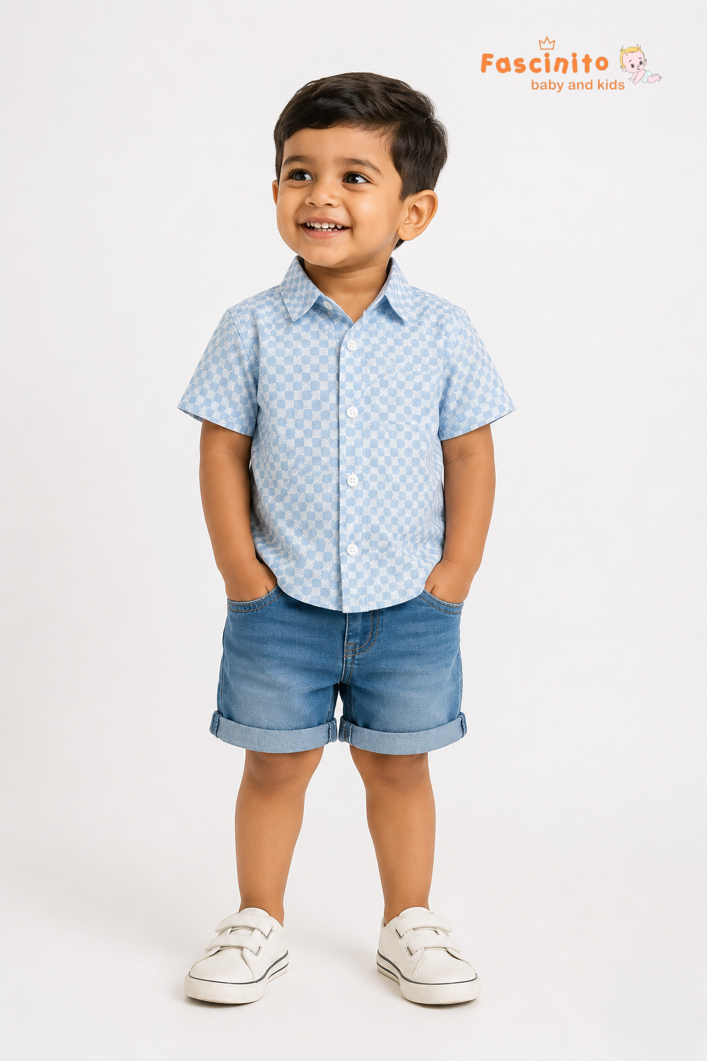 Boys Printed Shirt – Blue Geometric Half Sleeve Cotton Shirt