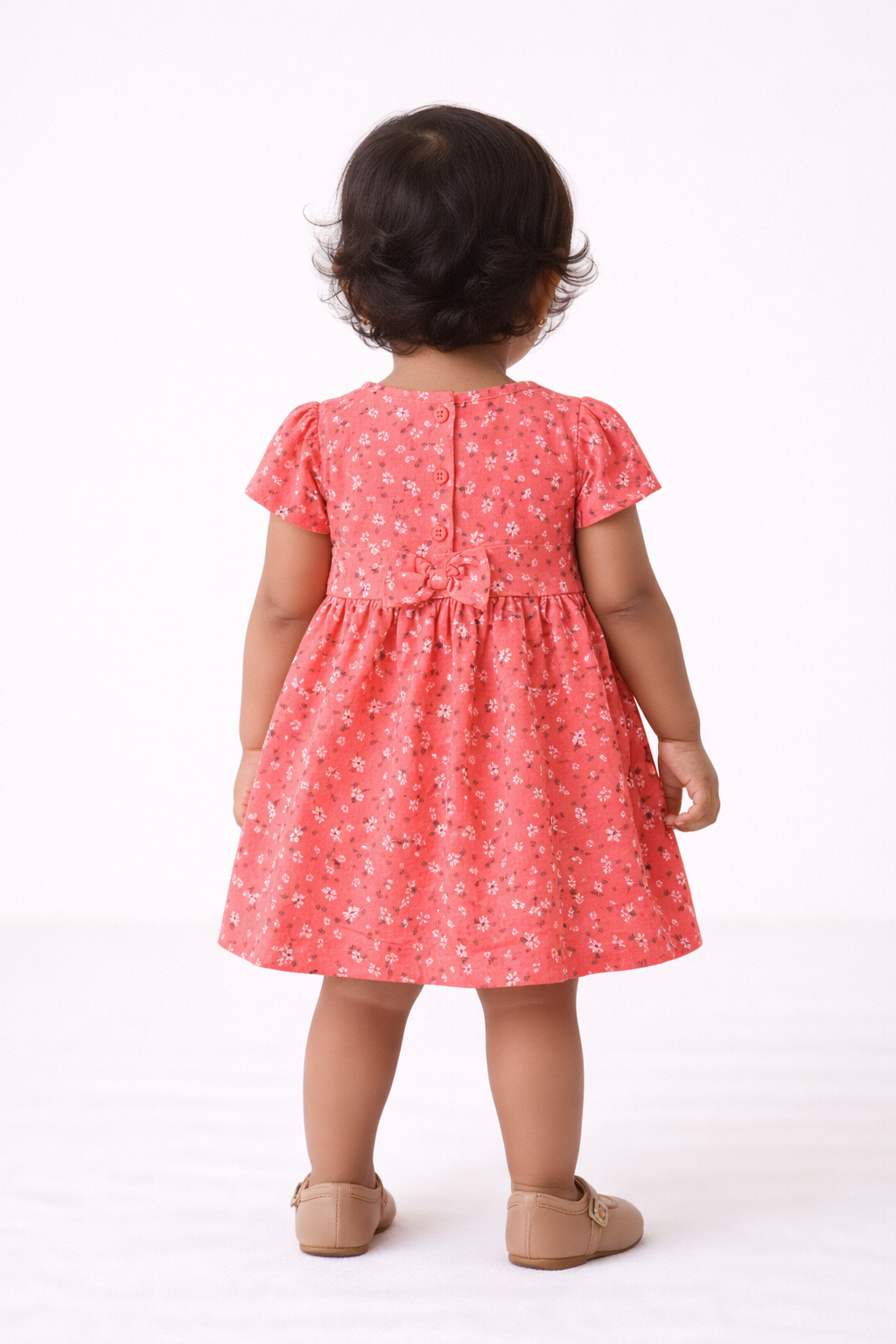 Girls Vermillion Pink Floral Cotton Party Frock