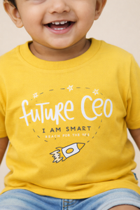 Boys Yellow Future CEO Graphic Cotton T-Shirt