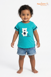 Girls Teddy Bear T-Shirt – Turquoise Adventure Print Top