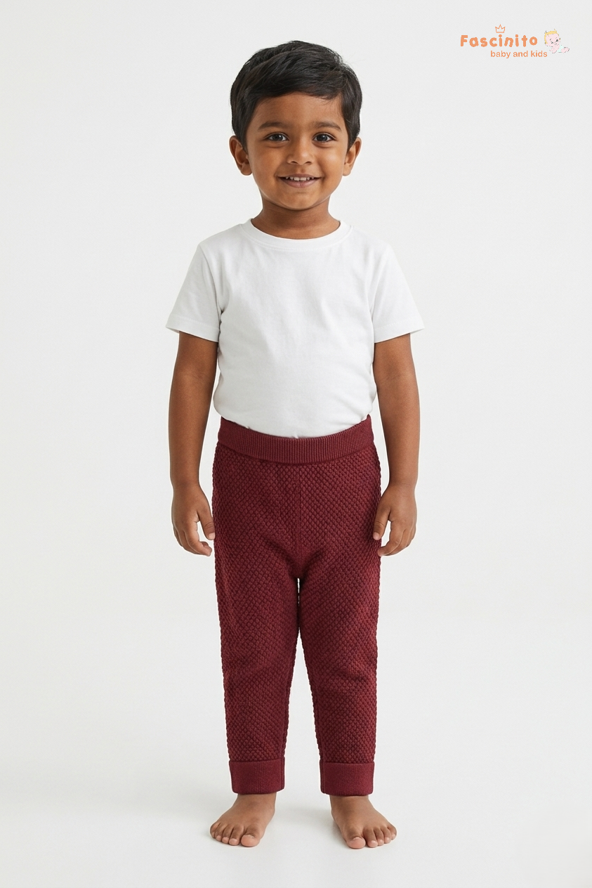 Baby Sweater Pants – Woolen Knit Winter Pants (Maroon)