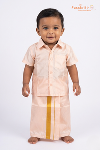 Boys Dhoti Set – Gold Silk Look Ethnic Wear with Zari Border