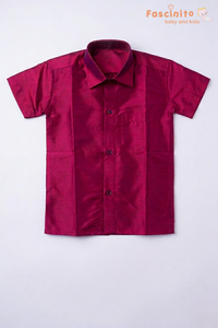 Boys Dhoti Set – Maroon Silk Look Ethnic Wear with Zari Border