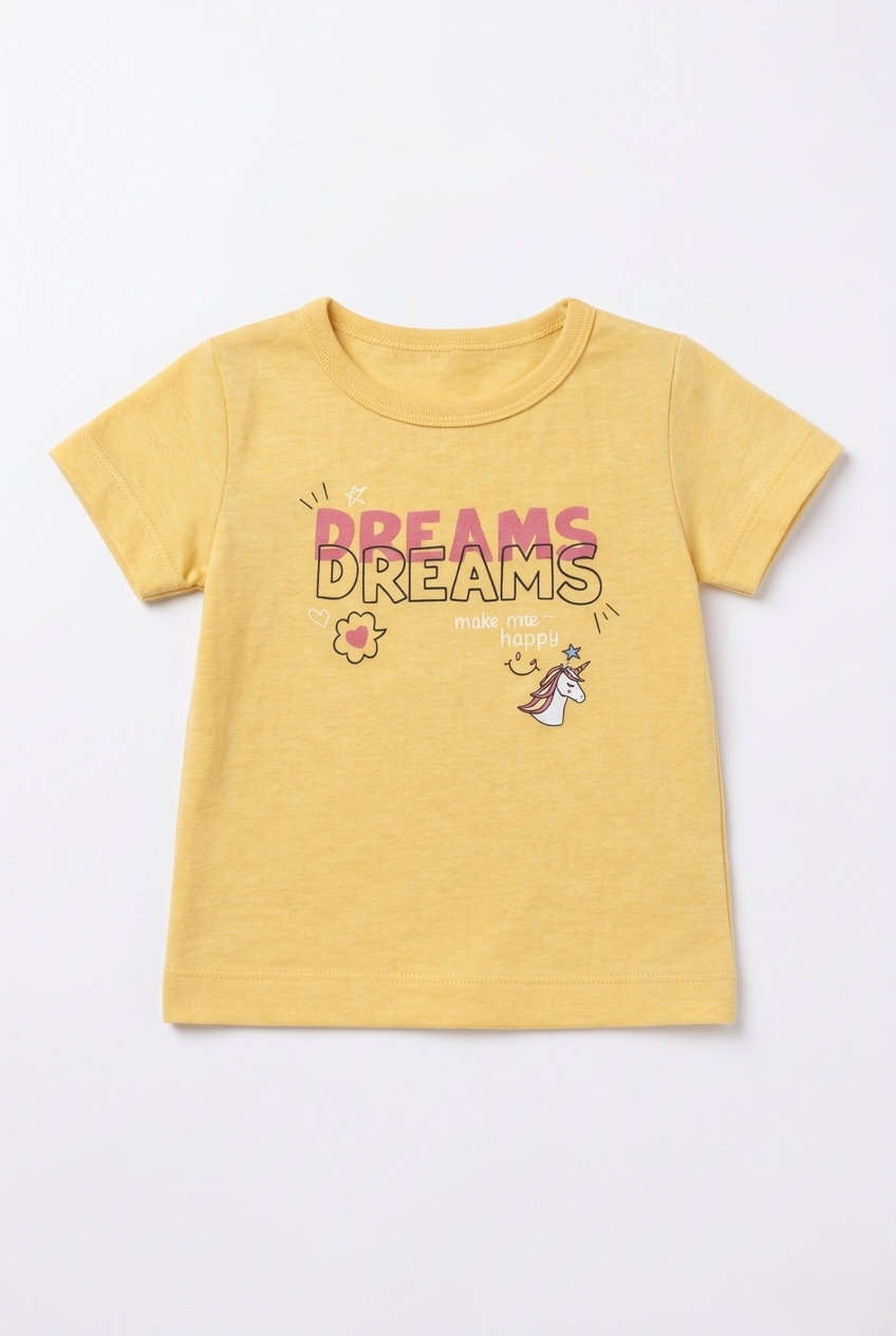 Girls Mustard Unicorn Graphic Cotton T-Shirt