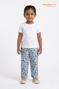 Girls Cotton Pants – Light Blue Printed Casual Bottom