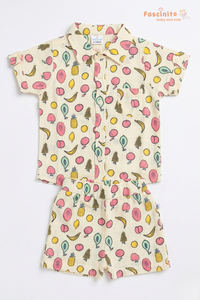 Boys Coord Set – Yellow Fruit Print Shirt & Shorts Set