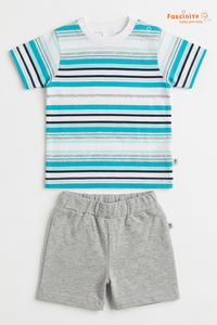 Boys T-Shirt & Shorts Set – Blue & Grey Cotton Outfit