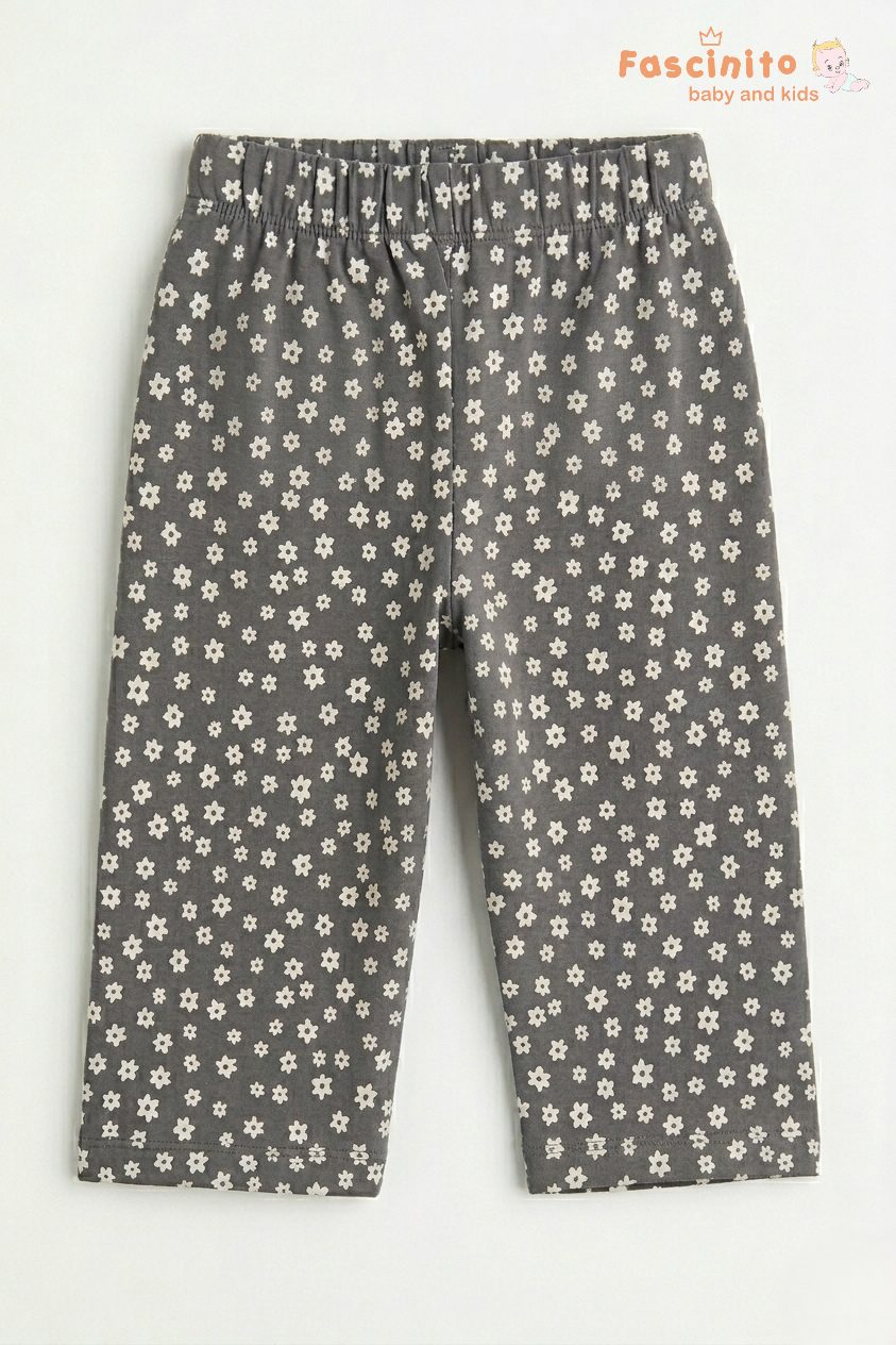 Girls Floral Print Pants – Grey Daisy Design Casual Wear
