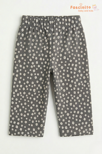 Girls Floral Print Pants – Grey Daisy Design Casual Wear