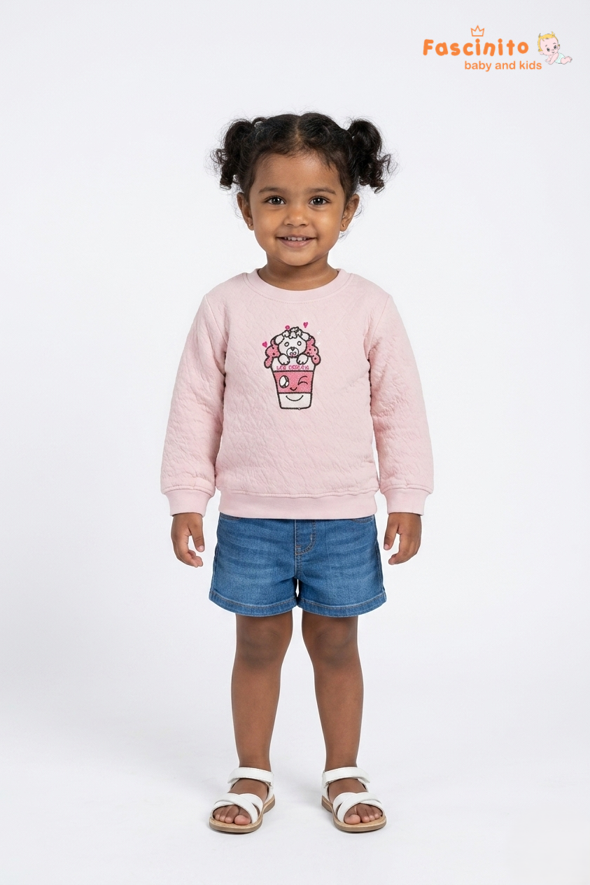 Girls Sweatshirt – Pink Ice Cream Graphic Casual Top