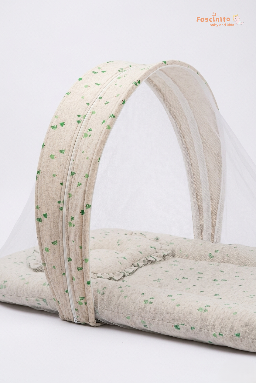 Baby Mosquito Bed – Grey Foldable Net Bed with Cushion