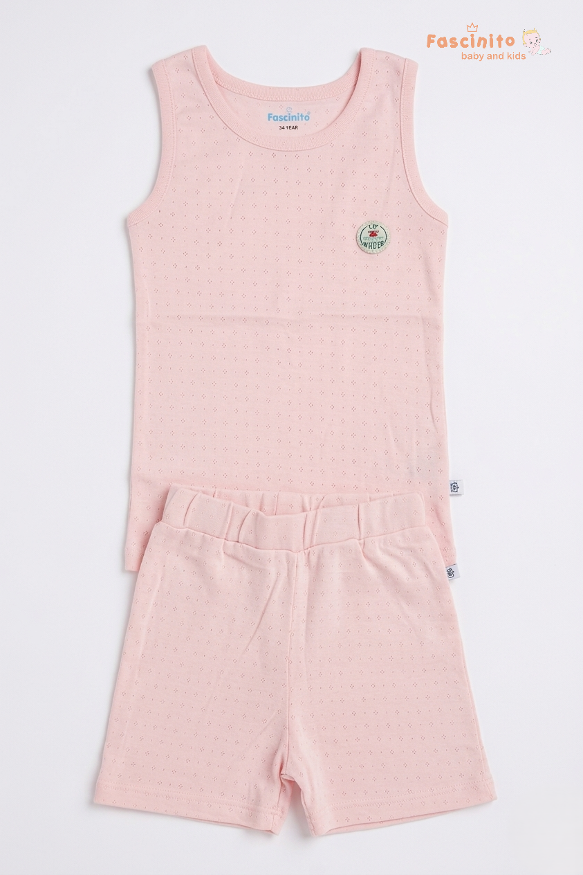 Boys Sleeveless Set – Cotton Vest & Shorts Summer Outfit (Light Pink)