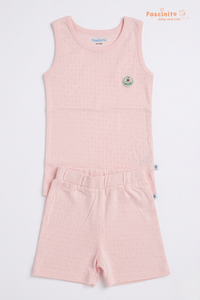 Boys Sleeveless Set – Cotton Vest & Shorts Summer Outfit (Light Pink)
