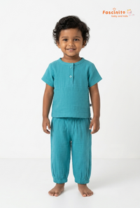 Boys Muslin Co-ord Set – Teal Cotton Outfit