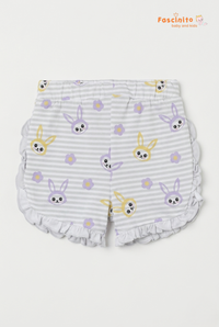 Girls Bunny Print Shorts – Grey Striped Ruffle Shorts