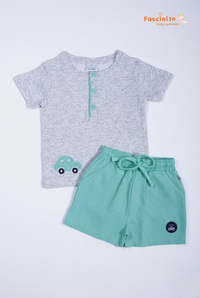 Boys T-Shirt & Shorts Set – Grey Green Cotton Coord Set