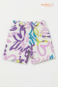 Girls Heart Print Shorts – White Graffiti Style Casual Shorts