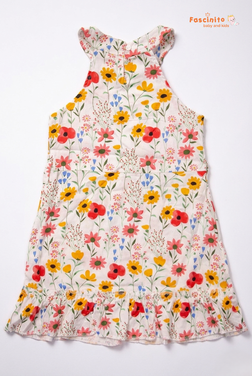 Girls Cotton Frock – Floral Printed Sleeveless Dress