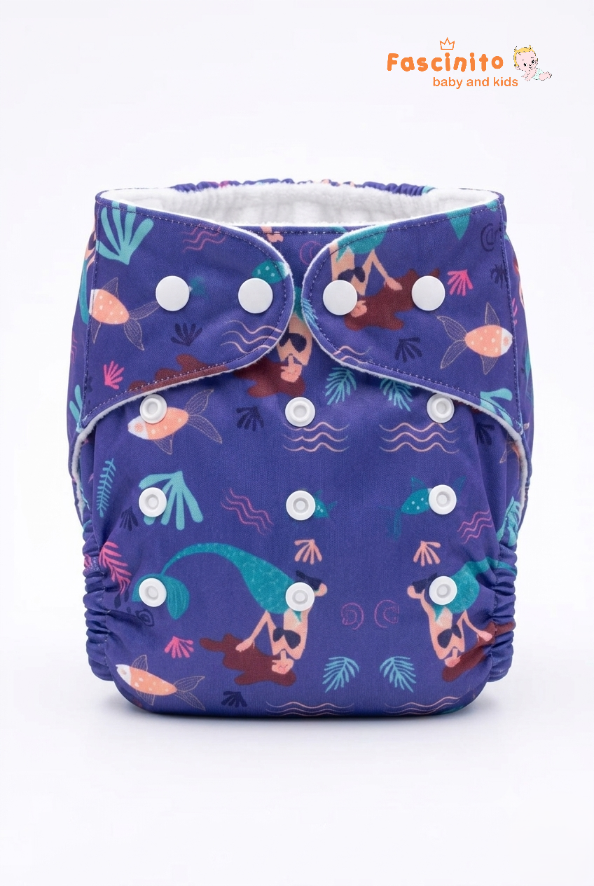 Adjustable Cloth Diaper Reusable Waterproof Baby Diaper – Sea Girl Themed