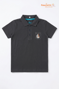 Boys Polo T-Shirt – Grey Sailboat Embroidered Cotton Tee