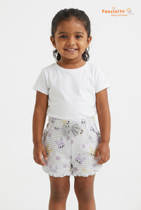 Girls Bunny Print Shorts – Grey Striped Ruffle Shorts