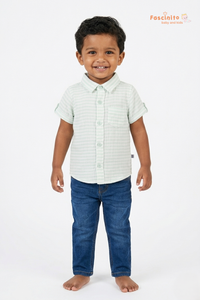 Boys Cotton Striped Shirt – Green Casual Kids Shirt