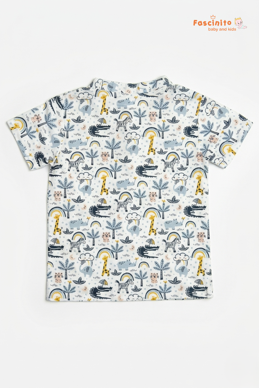 Boys Cotton T-Shirt – White Jungle Print Casual Tee