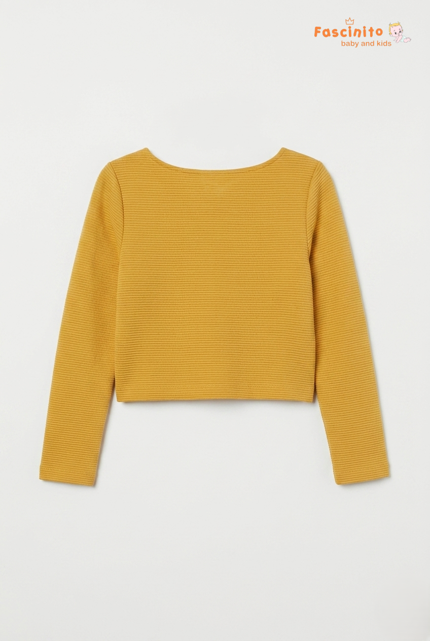 Girls Ribbed Top – Mustard Yellow Knot Front Long Sleeve Top