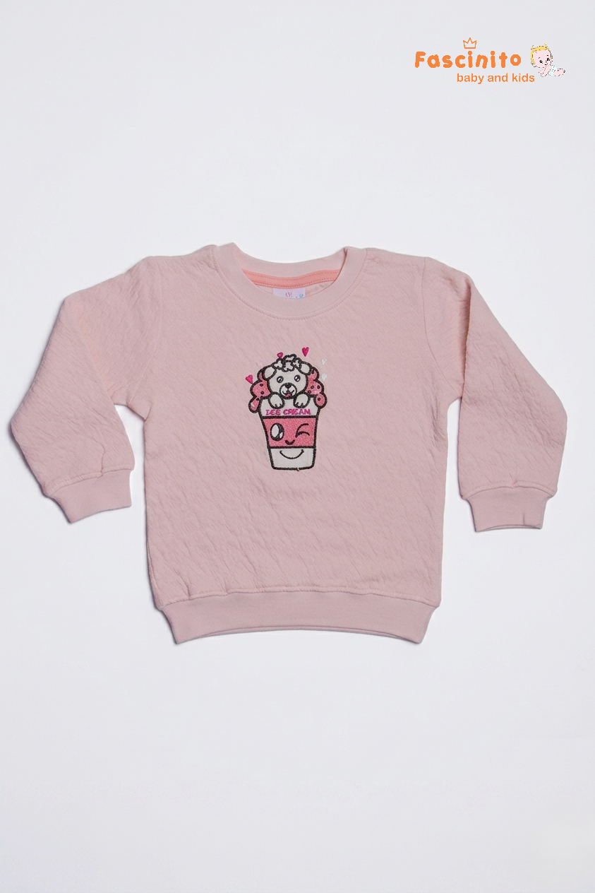 Girls Sweatshirt – Pink Ice Cream Graphic Casual Top