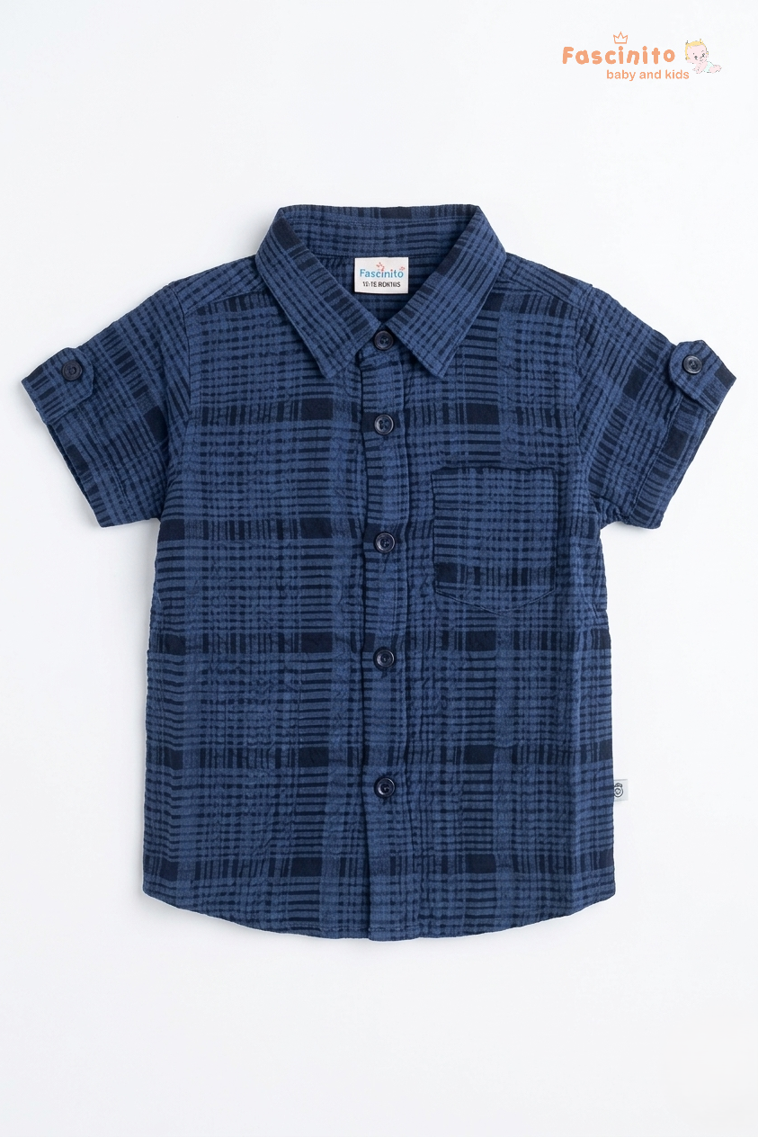 Boys Cotton Check Shirt – Navy Blue Casual Kids Shirt