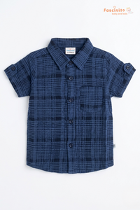Boys Cotton Check Shirt – Navy Blue Casual Kids Shirt