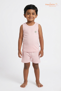Boys Sleeveless Set – Cotton Vest & Shorts Summer Outfit (Light Pink)