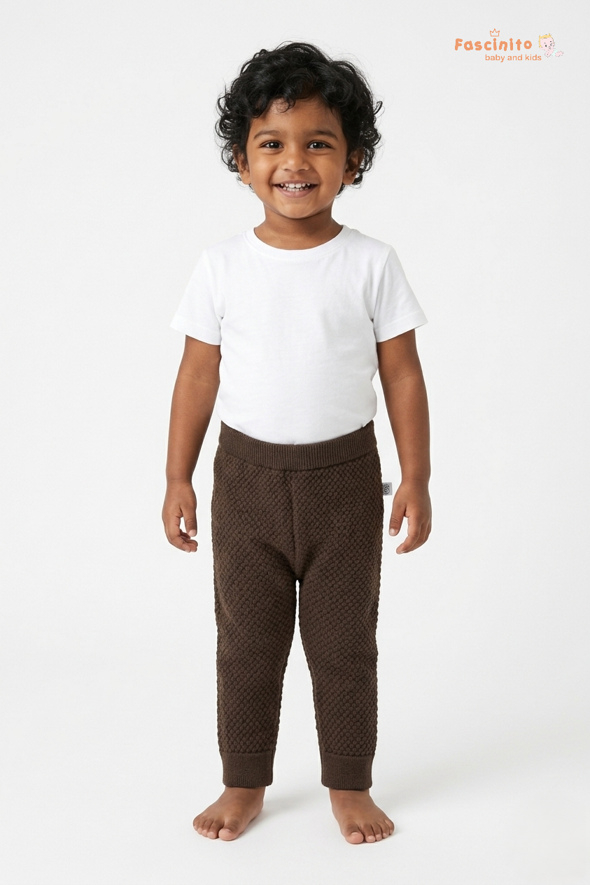 Baby Sweater Pants – Woolen Knit Winter Pants (Brown)