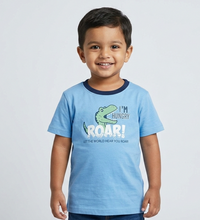 Boys Blue Dinosaur Roar Graphic Cotton T-Shirt