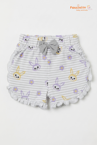 Girls Bunny Print Shorts – Grey Striped Ruffle Shorts