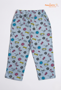 Girls Cotton Pants – Light Blue Printed Casual Bottom