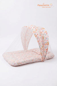 Baby Mosquito Bed – Foldable Portable Net Bed with Cushion (Pink)